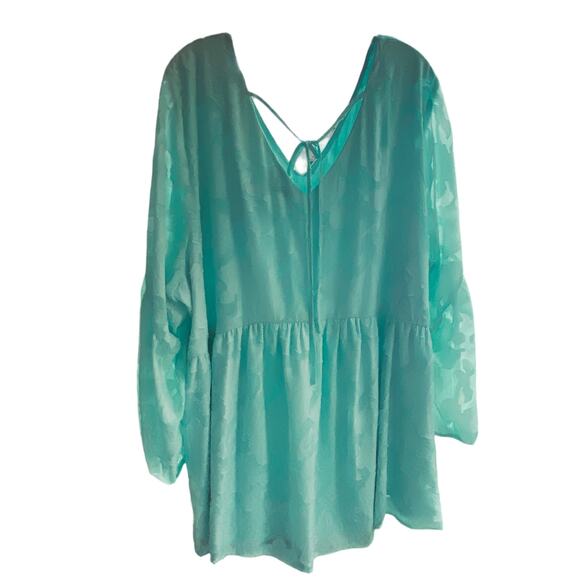 LANE BRYANT Top NWT  26/28 Long Sleeves Lined Sheer V-Neck Tie Back Burnout - Picture 1 of 14